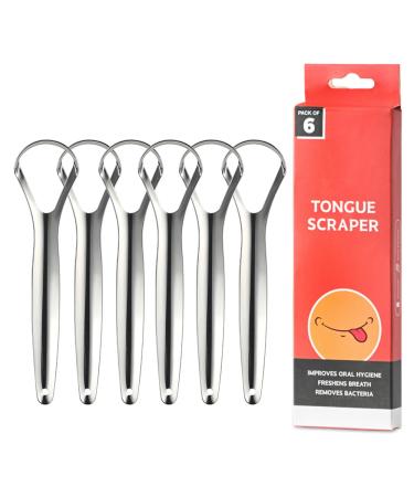 VIWIK 6 Pack Tongue Scraper for Adults 100% Stainless Steel Tongue Scrubber Easy to Use Tongue Cleaner for Oral Care & Hygiene Reduce Bad Breath Pack of 6