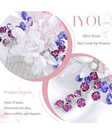 IYOU Flower Wedding Hair Comb Pink Crystal Hair Accessories Leaf Pearl Prom Bridal Headpiece for Women - Buy Online on GoSupps.com