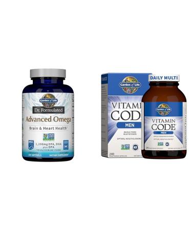 Garden of Life Dr. Formulated Advanced Omega Fish Oil & Multivitamin for Men - Vitamin Code Men's Raw Whole Food Vitamin Supplement with Probiotics Vegetarian 240 Capsules