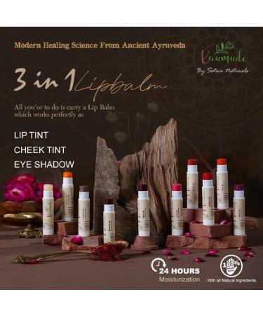 Kaumudi Handmade & Natural 3 in 1 Lip Balm (Cheek Tint & Eye Shadow) with Blend of Rose Damascena & Saffron Essential Oil (Brownie Lip) - Buy Online on GoSupps.com