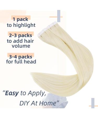 RUNATURE Platinum Blonde Tape in Human Hair Extensions - 14 Inch Remy Straight Hair, 40g #60 - Buy Online on GoSupps.com