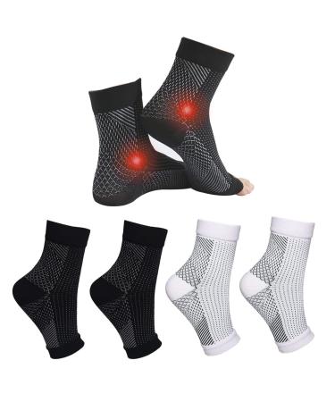 4 Pairs Plantar Fasciitis Socks Neuropathy Socks Ankle Compression Socks for Women Men Medical Ankle Support Brace Wide Calf Compression Socks for Flying Running XL(11.5-14.5) 4 Pairs Black+White