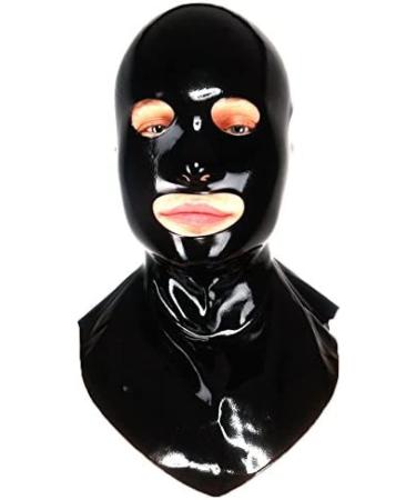 Latex hood unisex rubber mask executioner mask with holes for the eyes nose and mouth black without zipper unit size Black Without Zipper unit size