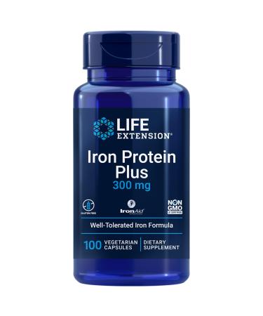 Life Extension Iron Protein Plus (Iron) 15mg 100 Vegetable Capsules Lab Tested Gluten Free Soy Free Non-GMO