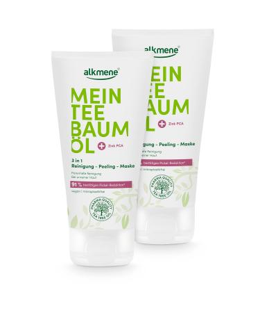 Alkmen my tea tree oil 3in1 cleaning peeling mask 2x 150 ml pimple reduction 91% confirmed - natural clean tea tree oil vegan & climate -neutral - facial peeling for impure skin - peeling face 2 Pack