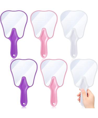 6 Pieces Tooth Shaped Handheld Mirrors with Handle Makeup Small Face Mirror Plastic Cute Hand Mirror for Dental Decor Women Men Girls and Kids Dentist Office Clinic Bathroom Barber and Salon Cosmetic