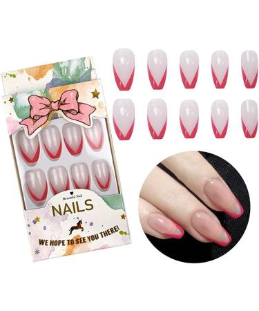 French Style Beveled Short Coffin Nails Red Ballerina Press on Nails - Buy Online on GoSupps.com