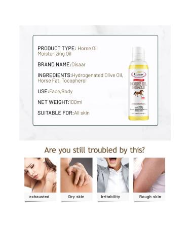 DISAAR Beauty Horse Oil Moisturizing Oil Purifying Anti-Aging Repair After Sun Exposure Firming Skin Relive Dry Skin 100ml/3.03fl.oz - Buy Online on GoSupps.com