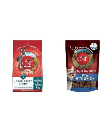Purina ONE Smartblend Large Breed Puppy Food Dry Dog Food 14 kg Bag & True Instinct Bites with Venison Natural Dog Treats - 198 g Dry Dog Food+ Dog Treats