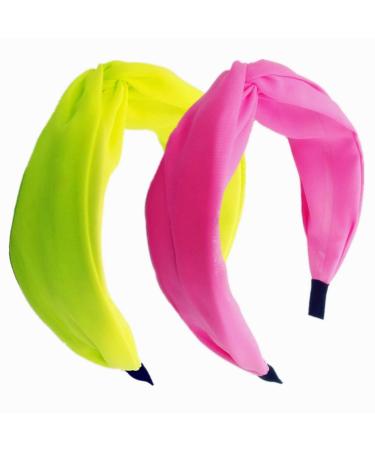 hodooly 2 Pieces Knotted Headbands Fluorescent Turban Hairband Wide Hair Hoops for Women and Girls Hair Accessories