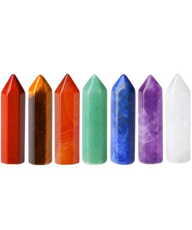 XIANNVXI 7 Pcs Healing Crystals Stones Set Crystal Wand Bulk Chakra Gemstones Hexagonal Pointed Palm Reiki Crystal Stones for Energy Meditation Balancing Therapy Multicolour-7
