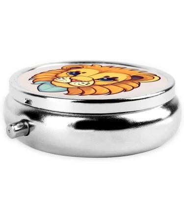 Cartoon Cute Little Lion Round Pill Box Organizer - 3 Compartment Portable Travel Case for Easy Medication Management - Buy Online on GoSupps.com