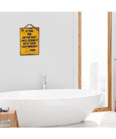 Funny Wooden Bathroom Sign - Humorous Warning Shield: 'If You Pee on the Seat I Scrub It with Your Toothbrush!' - Buy Online on GoSupps.com