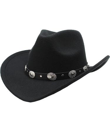 Women's Black Western Cowboy Hat - Outback Cowgirl Fedora with Silver Button - M/L 22-22.75 - Buy Online on GoSupps.com