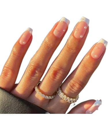 24Pc French White Edge Fake Nails with Rhinestone Pearl Design Press On Nail Tips Acrylic Detachable Coffin False Nails Art Tool (Color : 02) - Buy Online on GoSupps.com