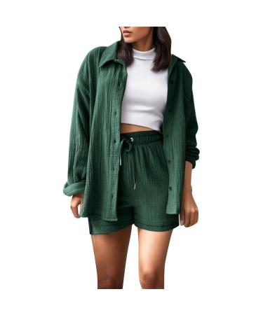WILLBEST Womens 2 Piece Outfit Linen Button Down Shirt + Wide Leg Linen Pant Lounge Matching Set Sweat Suits 3743-sukrn-c-gn1 L