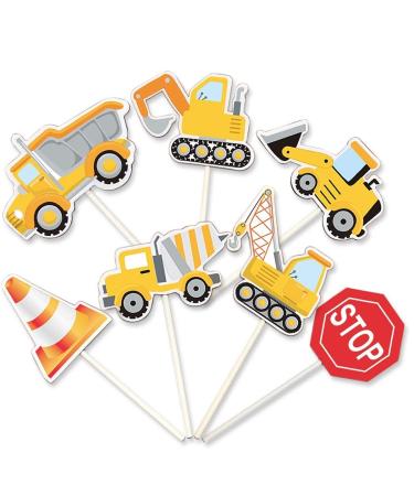35-Pack Construction Cupcake Toppers Picks, Dump Truck Excavator Tractor Party Cake Toppers for Kids Birthday Baby Shower Party Decorations Supplies. A-construction