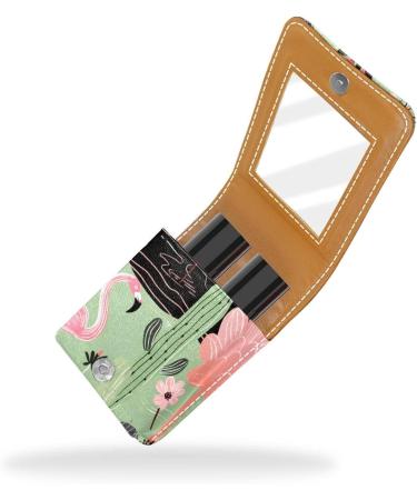 Travel Lipstick Organizer Case Portable Makeup Bag with Mirror | Flamingo Cacti Design - Buy Online on GoSupps.com