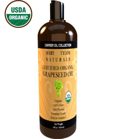 Organic Grapeseed Oil, (8 oz), USDA Certified Grape Seed Oil, Cold Pressed, Rich in Vitamins For Hair and Skin by Mary Tylor Naturals