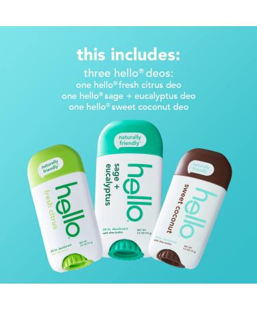 hello Deodorant Variety Pack (Sweet Coconut Fresh Citrus White Sage) & Unicorn Aluminum Free Deodorant for Women Girls Safe for Kids Dermatologically tested Natural Fragrance 2 Pack - Buy Online on GoSupps.com