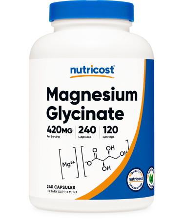 Nutricost Magnesium Glycinate 420mg, 240 Capsules - 120 Servings, Non-GMO, Gluten Free, Vegetarian Friendly 240 Count (Pack of 1)
