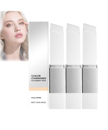 ZLHHRZJX Charming Colour Changing Foundation Stick with Brown 2 in 1 Colour Changing Foundation Stick Cover Cream Sti/ck Mild and suitable for all skin types (3 pieces lvory white)