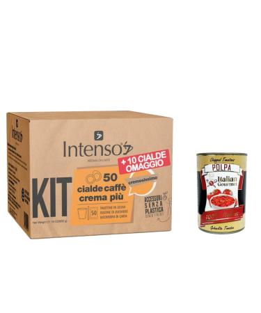 Intenso Crema Piu Espresso, 50 44mm ESE Coffee Pods with Cups, Stir Sticks and Sugar Sachets + Italian Gourmet Polpa 400g