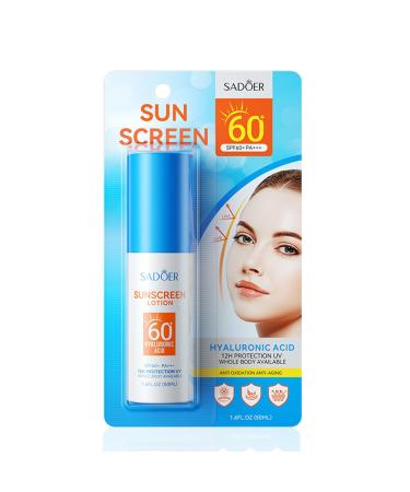 Face Sunscreen Suncream PA +++ - Hyaluronic Acid Spf 60 Face Moisturiser - Waterproof High-Power Durable Spf Face Moisturiser - Long-Term Block UVA/UVB & Sunburnspots - Anti-Aging Anti-Wrinkles
