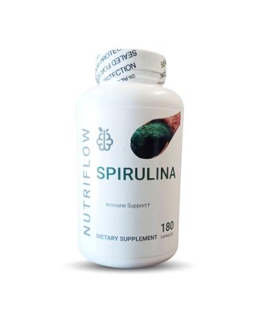 Natural Spirulina Capsules Super Green Powder Supplement | Spirulina Powder Nutri Flow Superfood 500mg | Non-GMO Vegan Vegetable Rich in Vegan Protein 180 Capsules