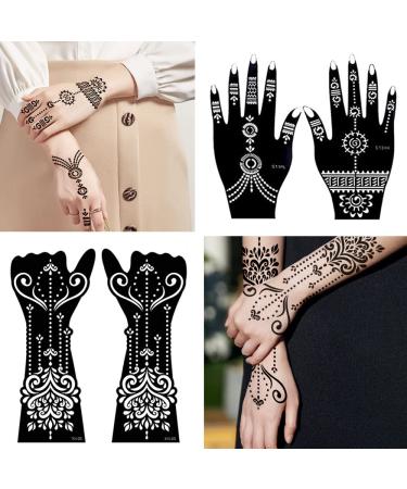 20 Large Henna Tattoo Stencils - Indian Arabian Temporary Body Paint Kit for Women | Arm & Hand Templates with Tattoo Stickers - Buy Online on GoSupps.com
