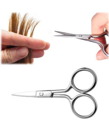 Facial Hair Scissors Small Scissors Professional Small Ear Nose Hair Small Round Ended Scissors Stainless Steel Straight Tip Scissor for Eyebrows Nose Facial Beard Eyelash Moustache