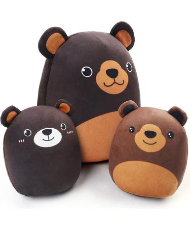 LotFancy Bear Plush Pillow Set of 3 Cute Plushie 30cm and 17cm*2 Squishy Stuffed Animals Hugging Toy Mama Bear and Cubs Bear Family