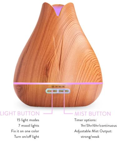 Aromatherapy Essential Oil Diffuser Gift Set - 400ml Ultrasonic Diffuser with 20 Oils - Timer, Light Settings - Light Wood Diffuser + 20 Essential Oils - Buy Online on GoSupps.com