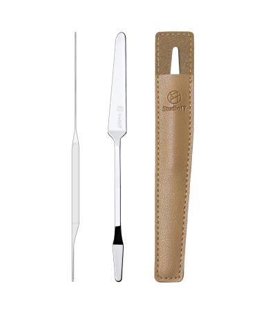 Foundation Spatula Made of Stainless Steel | Professional Makeup Spatula for Even Application of Foundation | Double Edged Spatula for Small Area of Face | Pouch Included for Clean Storage
