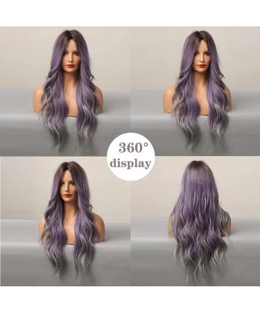 YUSHU Long Purple Ombre Wig 26 Inch - Heat Resistant Synthetic Wavy Colored Wig for Women - Perfect for Daily Wear, Parties, and Cosplay - Buy Online on GoSupps.com