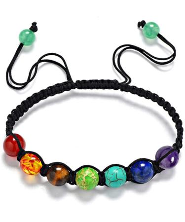 Lava Rock 7 Chakras Aromatherapy Essential Diffuser Bracelet Braided Rope Volcanic Stone Bead Bangle Bangle Durable and Practical
