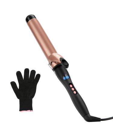 LXMTOU Curling Tongs 38mm Large Barrel Curling Wand Big Curls for Long Hair Thick Wide Curling Iron with Glove 100 C-230 C Adjustable Temperature Auto-Off Gold