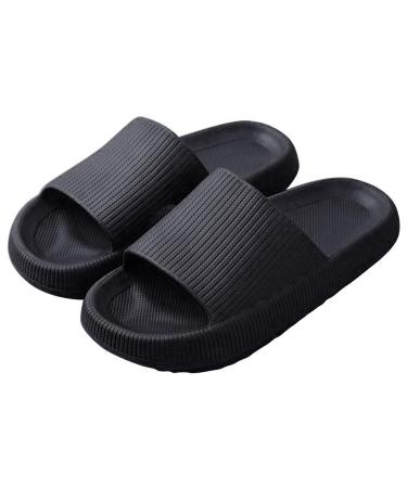 Sliders Cloud Slippers Women Men Non-Slip Mens Womens Slippers Cloud Sliders Soft Flip Flops with Thick Sole for Shower Bathroom Pool Beach 8 UK Black