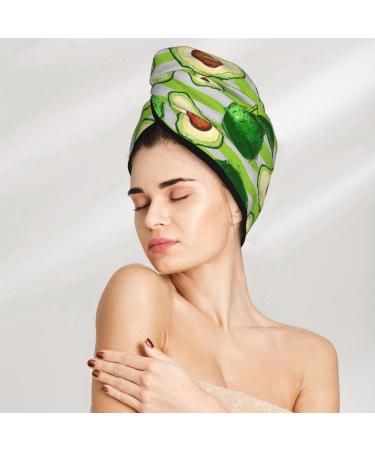 Hair Towel Wrap - Quick Drying Hair Turban with Button | Avocado Green Striped - Buy Online on GoSupps.com