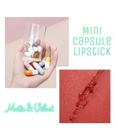 Portable Mini Pill Lipstick Set - 16 Long Lasting Matte Capsules in Acrylic Bottle, 16 Colors - Buy Online on GoSupps.com