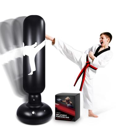 Inflatable Kids Punching Bag, 160cm Freestanding Boxing Bag, Immediate Bounce Back Boxing Equipment with Air Pump for Practicing Karate, Taekwondo, Martial Arts to Relieve Pent Up Energy in Kids Black Large
