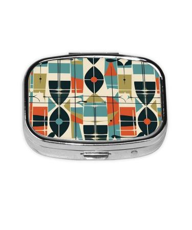 Modern Mid Century Printing 2 Compartment Small Pill Case Cute Small Pill Box Purse Pill Boxs Travel Pill Organizer for Pocket Purse and Travel Gifts