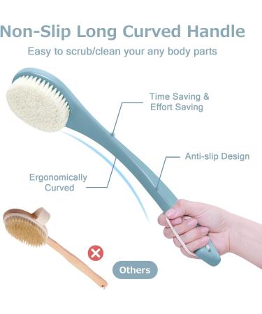 Long Handle Body Brush Back Scrubber for Exfoliation - Turquoise Nylon - Buy Online on GoSupps.com