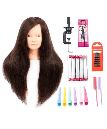 26''-28'' Long Hair Mannequin Head with Real Hair 60% - Cosmetology Doll for Hairdresser Practice - Straight Hair with 7 Tools - Stable Clamp Stand - 26inch No Makeup 4 - Buy Online on GoSupps.com