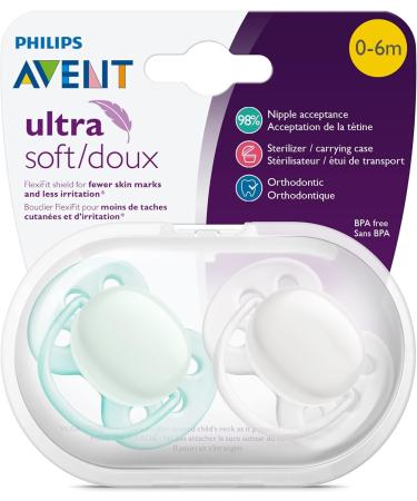 Philips Avent SCF210/03 Ultra Soft Pacifier for 0-6 Months - Arctic White/Green 2 Pack | International Shipping Available - Buy Online on GoSupps.com