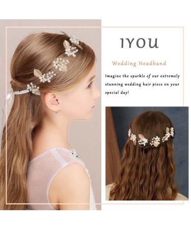 Iyou Wedding Pearl Headpiece | Gold Leaves Hair Tank & Flower Girl Headband | Hair Accessories for Brides & Bridesmaids - Buy Online on GoSupps.com