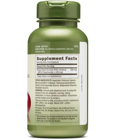 GNC Herbal Plus Grape Seed Extract 500mg - Extra Strength Antioxidant Support - 60 Capsules - Buy Online on GoSupps.com