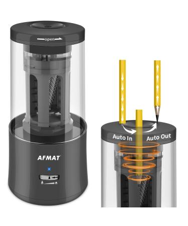 Electric Pencil Sharpener  AFMAT Regargeable Pencil Sharpener Hands-Free  Fully Automatic Pencil Sharpener for 6-7.8mm Colored Pencils  Fast Sharpening  No Uneven Tips  Ideal for Short Pencils Black