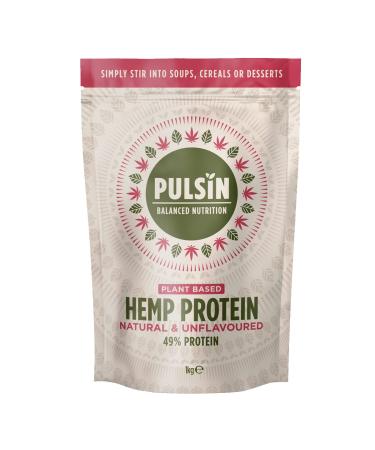 Pulsin - Natural Unflavoured Vegan Hemp Protein Powder - 1kg - 4.9g Protein 0.4g Carbs 35 Kcal Per Serving - Gluten Free Plant Based High Fibre Rich in Omega 3 & Dairy Free