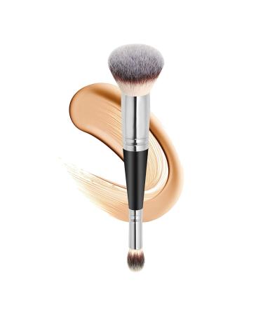 Blush Brush For Cheeks - Dual-Ended Foundation Brush | Beauty Make Up Tool For Women Girls For Travel Business Trips Wedding Daily Life Black Handle Silver Tube